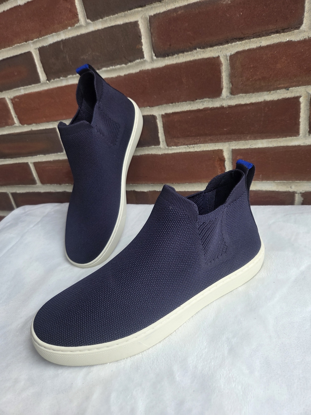 Rothy’s Women’s High Top Slip On Sneakers Navy Blue Cream Size 9